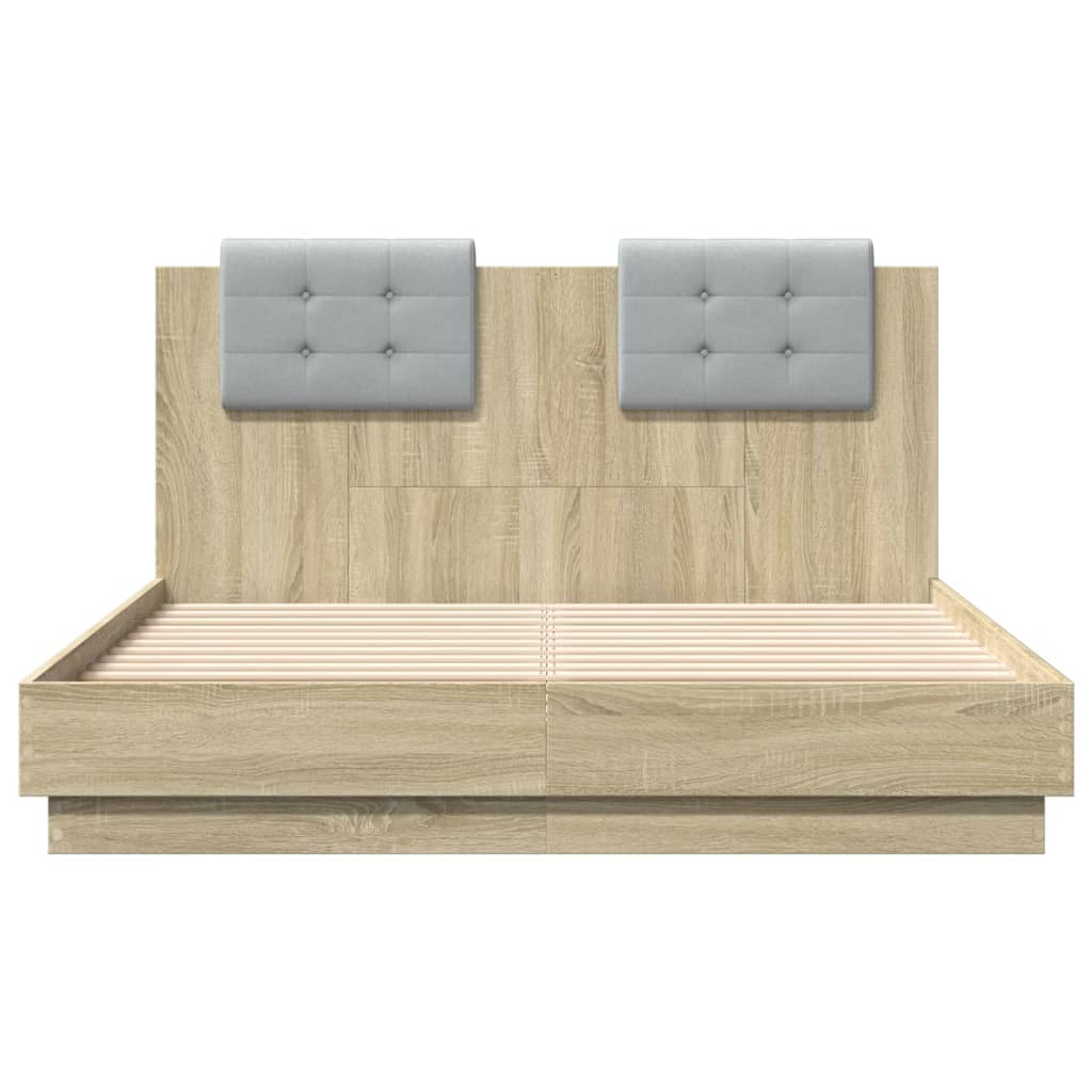 sengeramme med sengegavl 135x190 cm konstrueret træ sonoma-eg