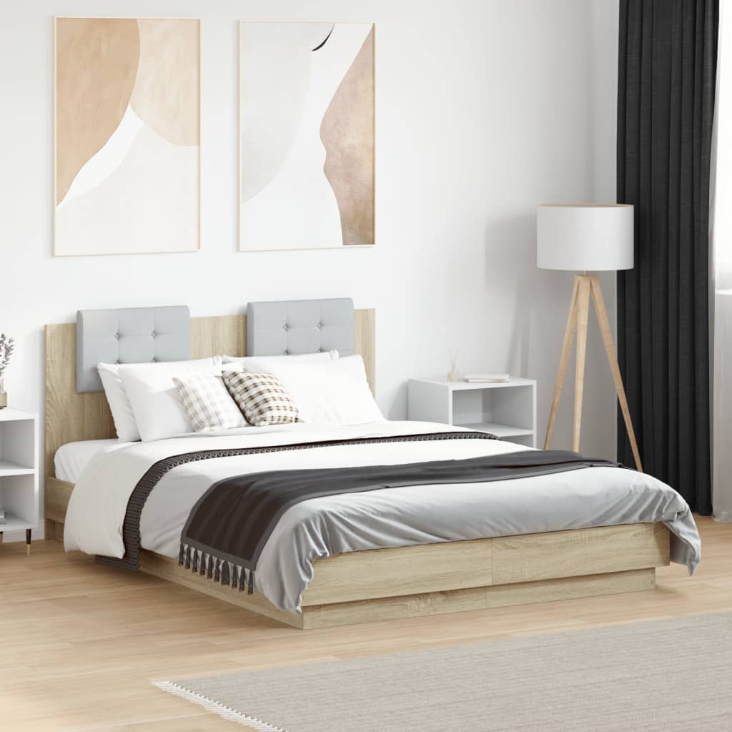 sengeramme med sengegavl 135x190 cm konstrueret træ sonoma-eg