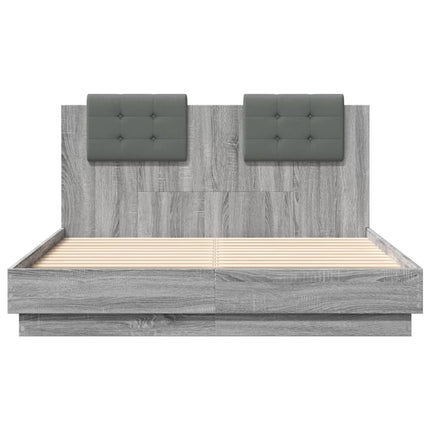 sengeramme med sengegavl 135x190 cm konstrueret træ grå sonoma