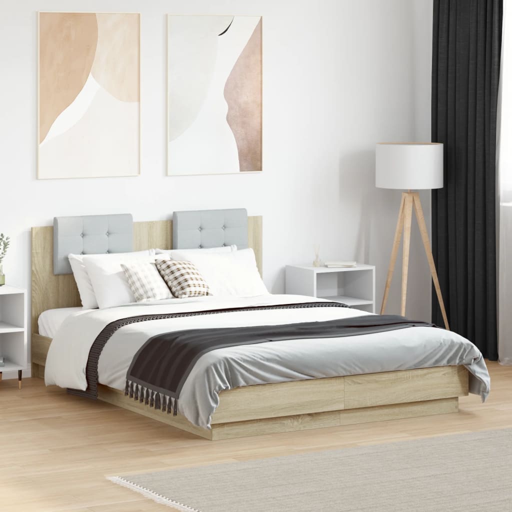 sengeramme med sengegavl 120x190 cm konstrueret træ sonoma-eg