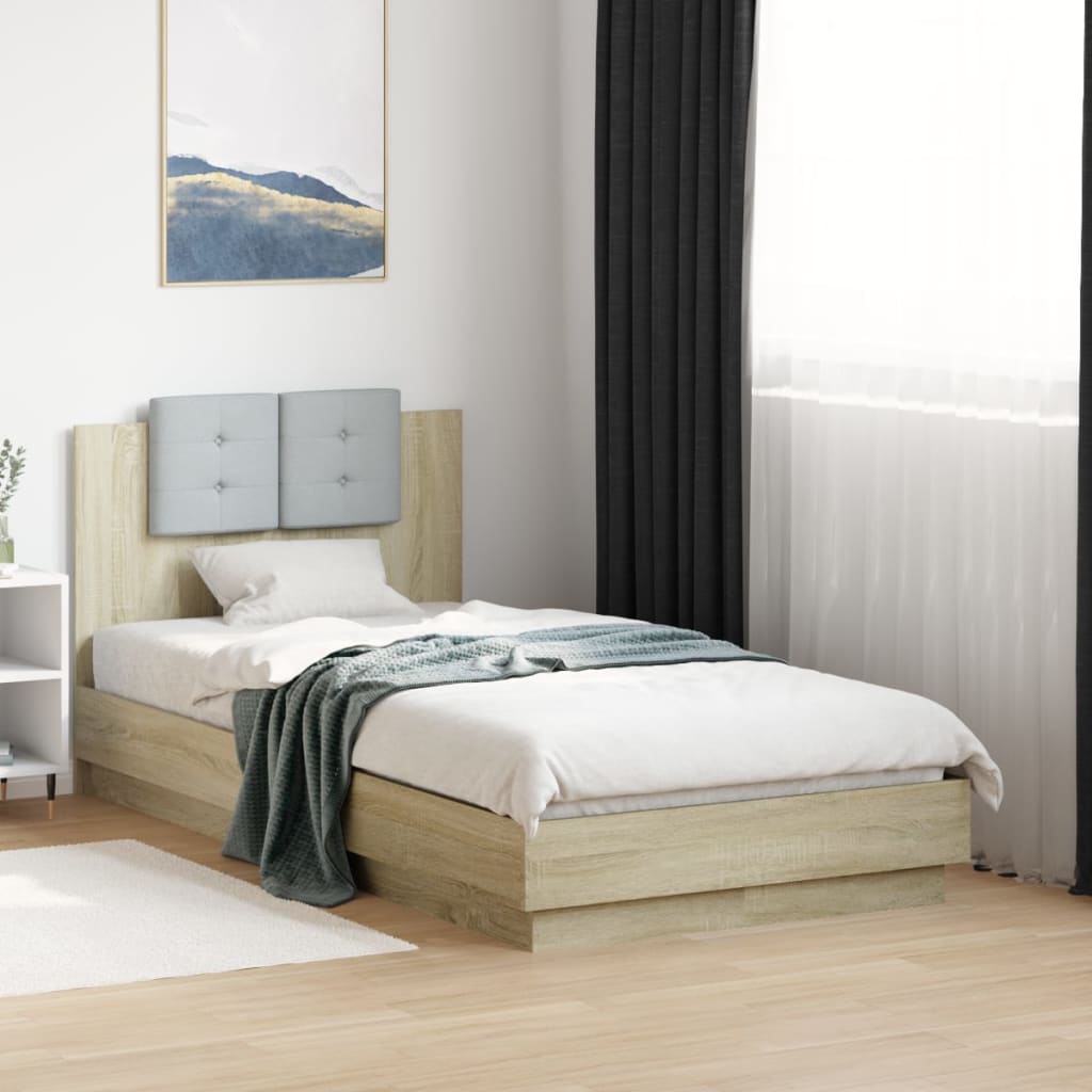 sengeramme med sengegavl 90x190 cm konstrueret træ sonoma-eg