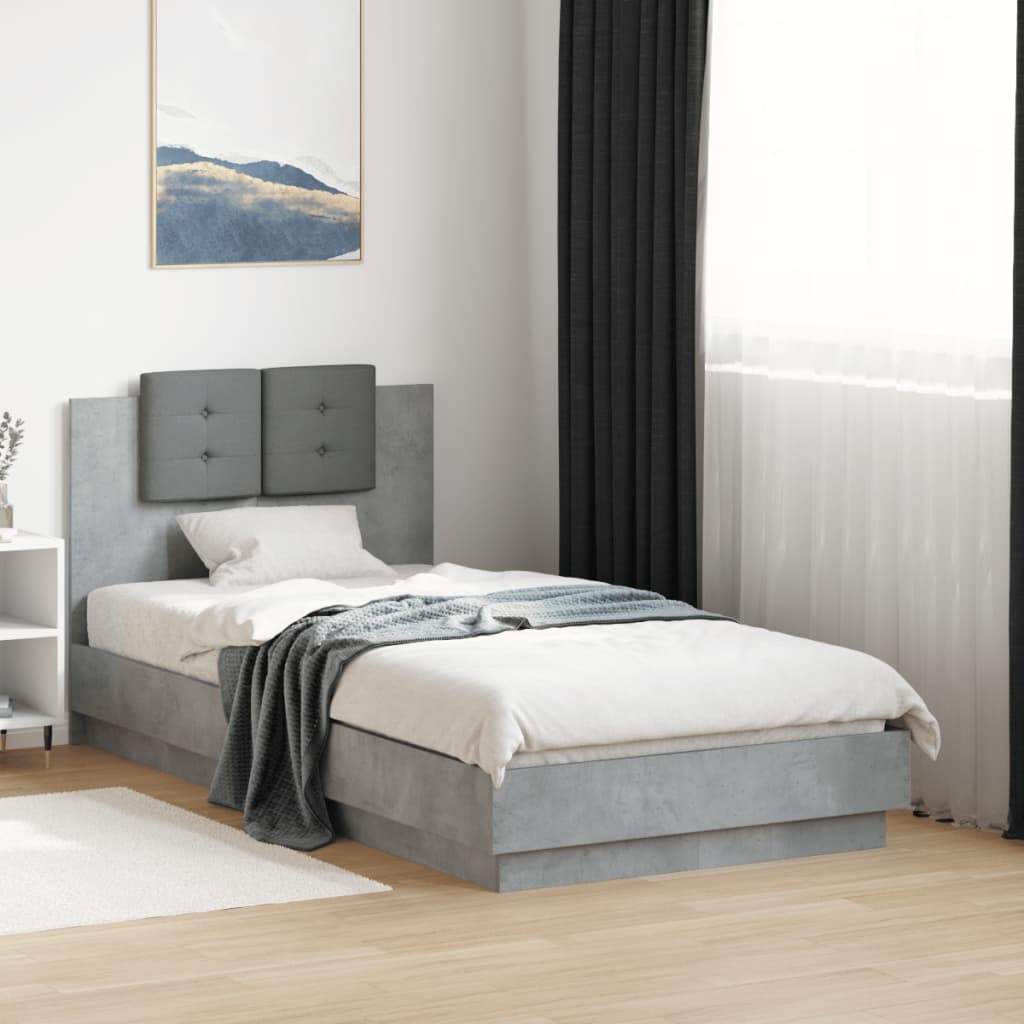 sengeramme med sengegavl 90x190 cm konstrueret træ betongrå