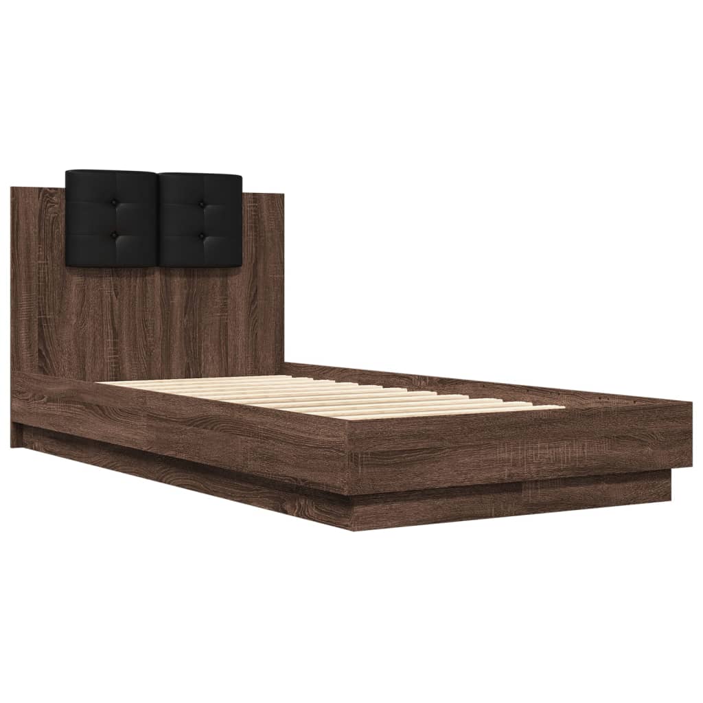 sengeramme med sengegavl 90x190 cm konstrueret træ brunt eg