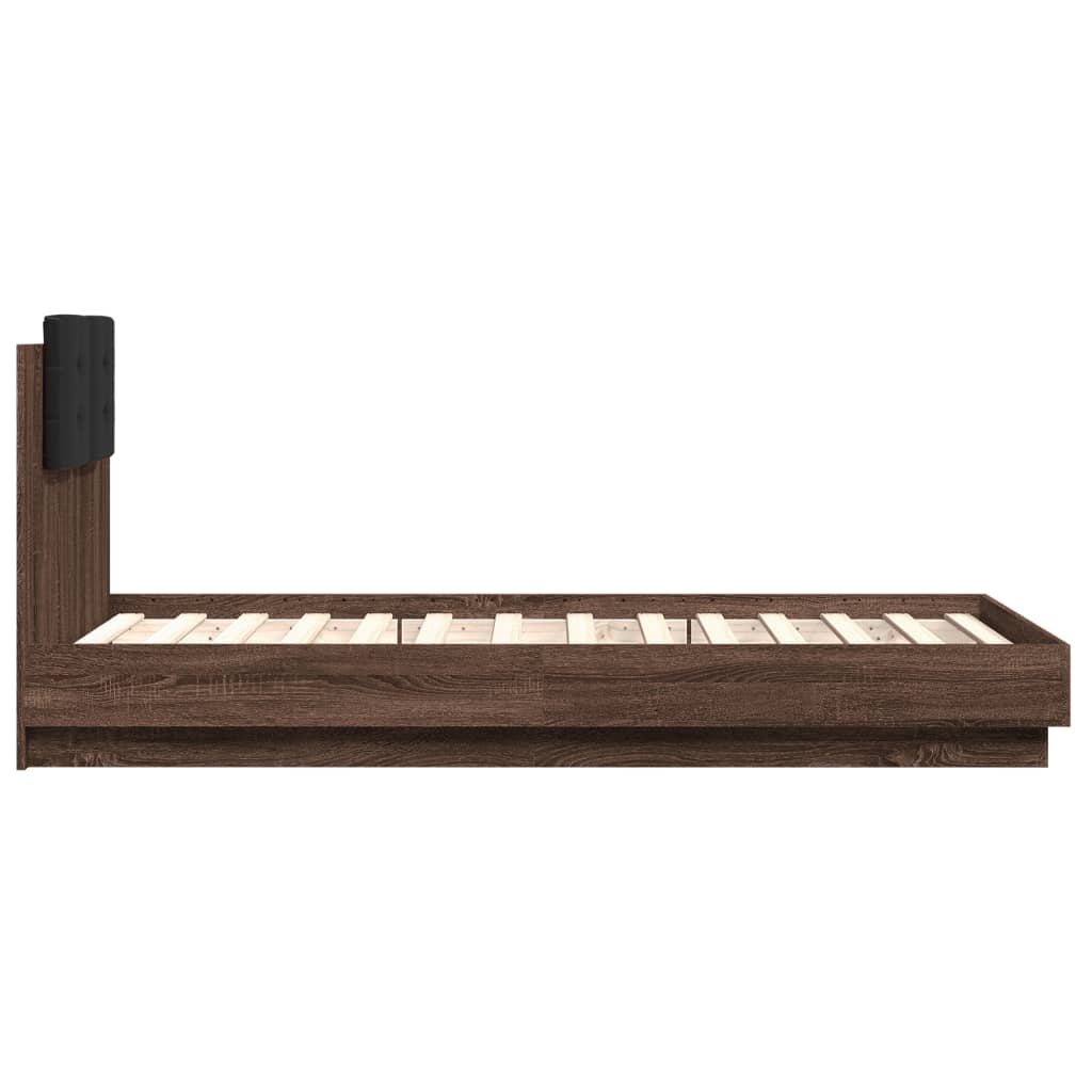 sengeramme med sengegavl 90x190 cm konstrueret træ brunt eg