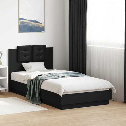 sengeramme med sengegavl 75x190 cm konstrueret træ sort
