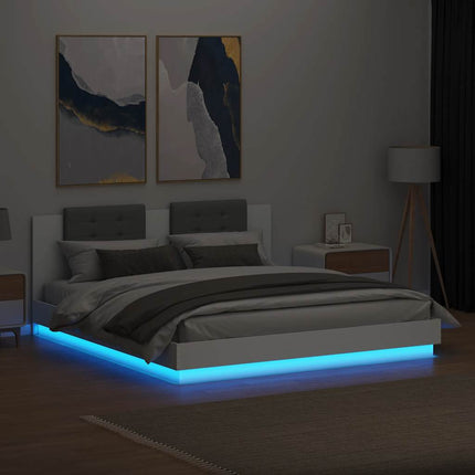 sengeramme med sengegavl og LED-lys 180x200 cm hvid