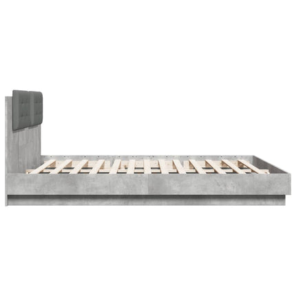 sengeramme med sengegavl og LED-lys 180x200 cm betongrå