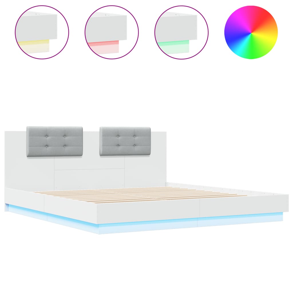 sengeramme med sengegavl og LED-lys 160x200 cm hvid
