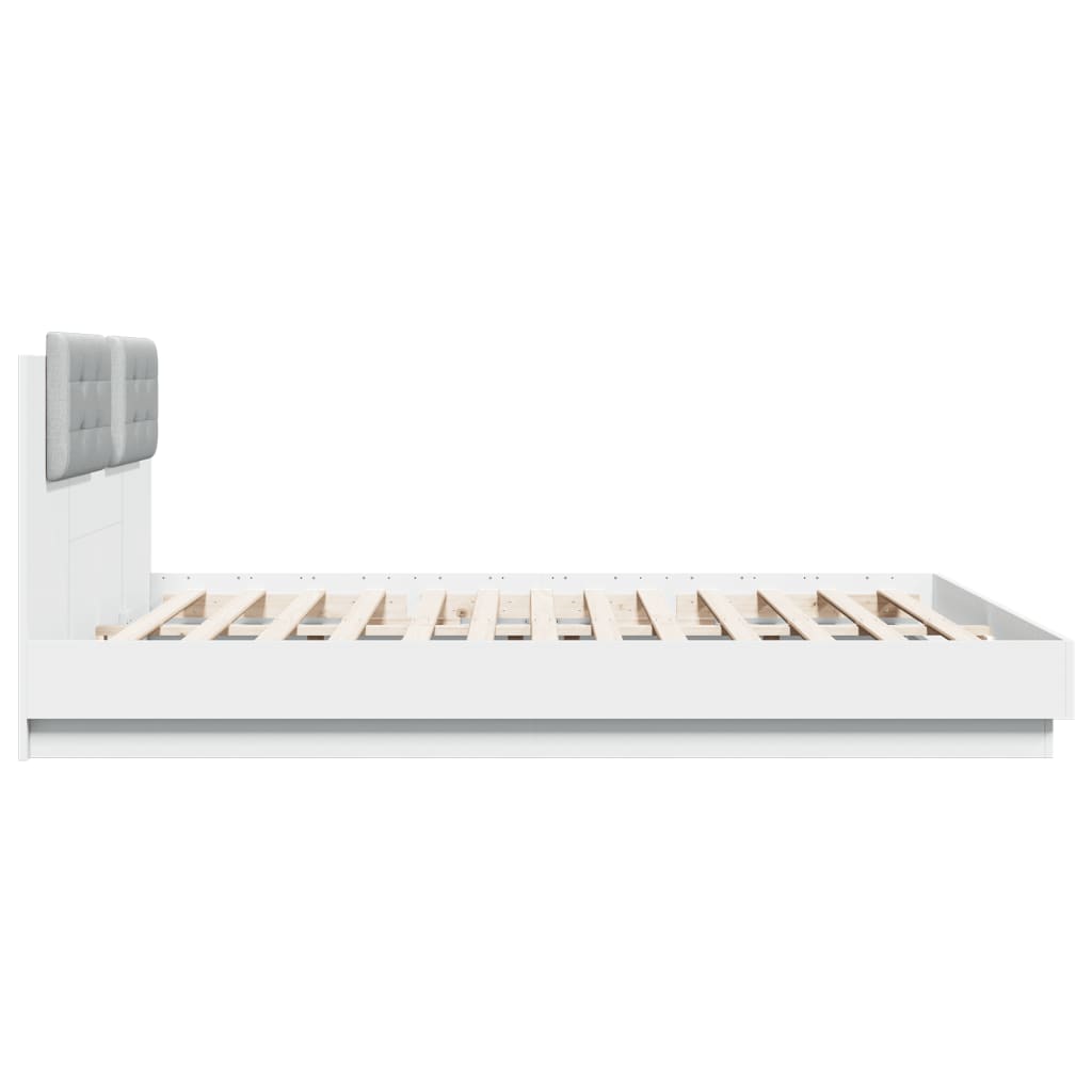 sengeramme med sengegavl og LED-lys 160x200 cm hvid