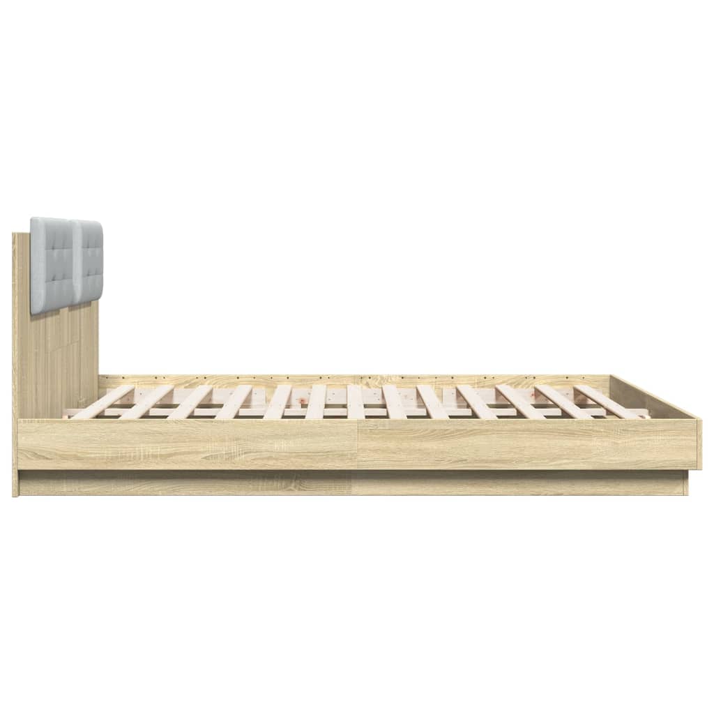 sengeramme med sengegavl og LED-lys 160x200 cm sonoma-eg