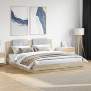 sengeramme med sengegavl og LED-lys 160x200 cm sonoma-eg