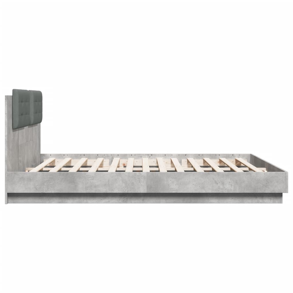sengeramme med sengegavl og LED-lys 160x200 cm betongrå