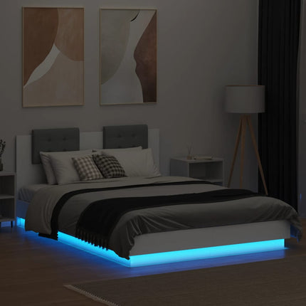 sengeramme med sengegavl og LED-lys 120x200 cm hvid
