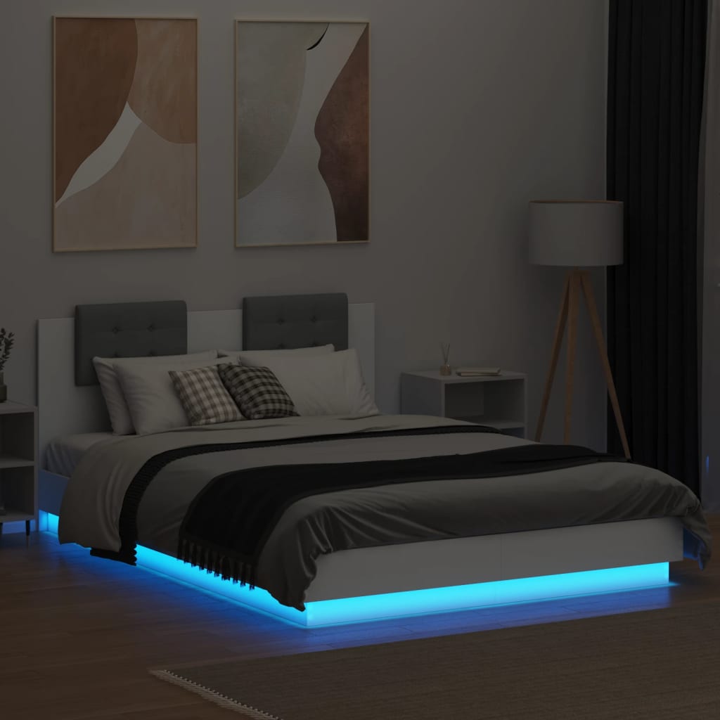 sengeramme med sengegavl og LED-lys 120x200 cm hvid
