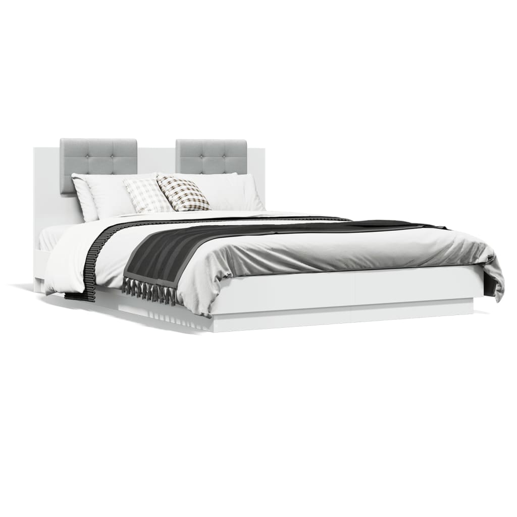 sengeramme med sengegavl og LED-lys 120x200 cm hvid