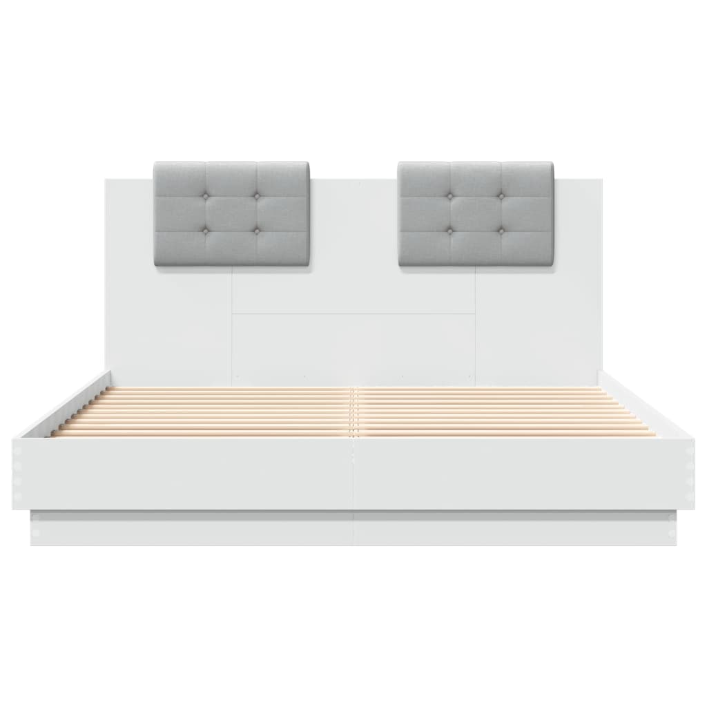 sengeramme med sengegavl og LED-lys 120x200 cm hvid