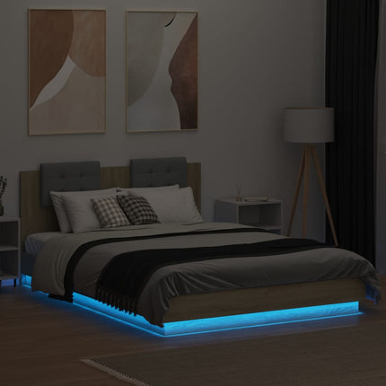 sengeramme med sengegavl og LED-lys 120x200 cm sonoma-eg