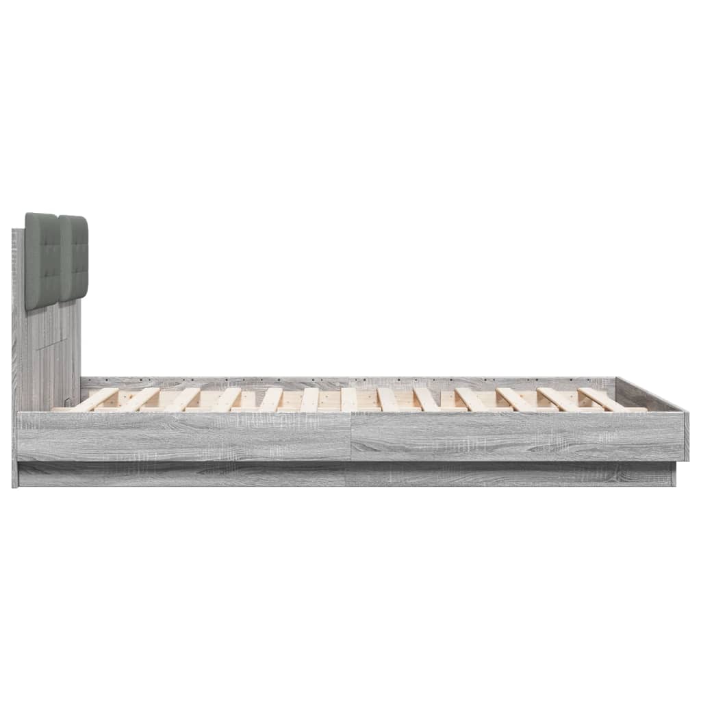 sengeramme med sengegavl og LED-lys 120x200 cm grå sonoma-eg