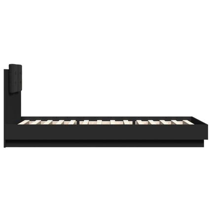 sengeramme med sengegavl og LED-lys 100x200 cm sort