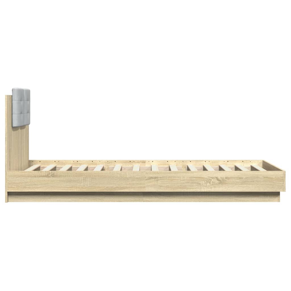 sengeramme med sengegavl og LED-lys 100x200 cm sonoma-eg