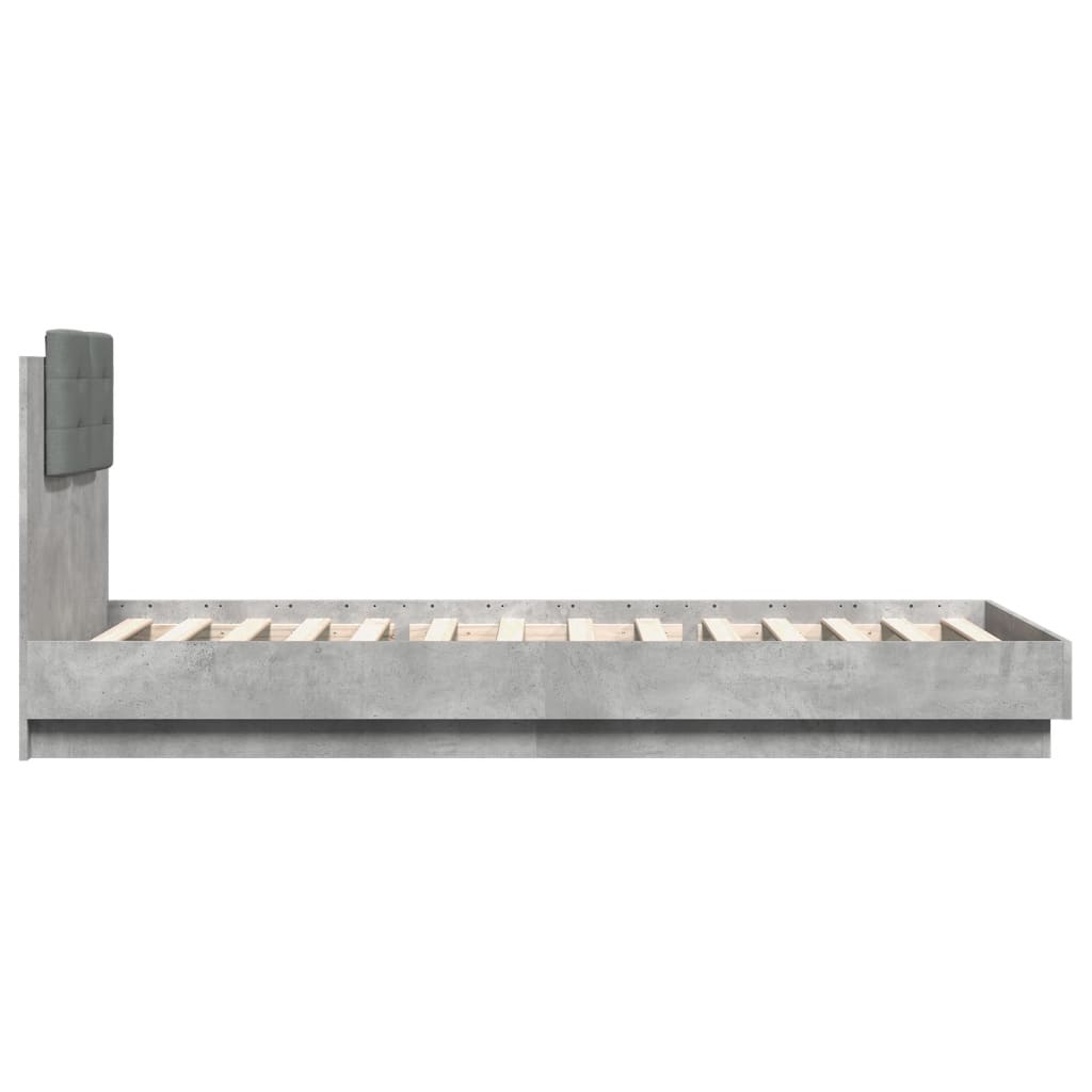 sengeramme med sengegavl og LED-lys 100x200 cm betongrå