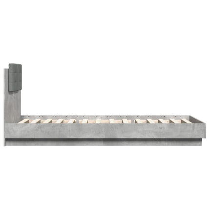 sengeramme med sengegavl og LED-lys 100x200 cm betongrå