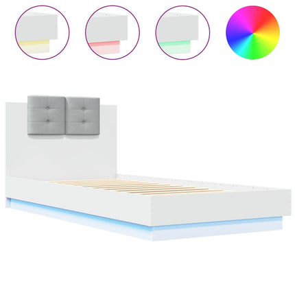 sengeramme med sengegavl og LED-lys 90x200 cm hvid