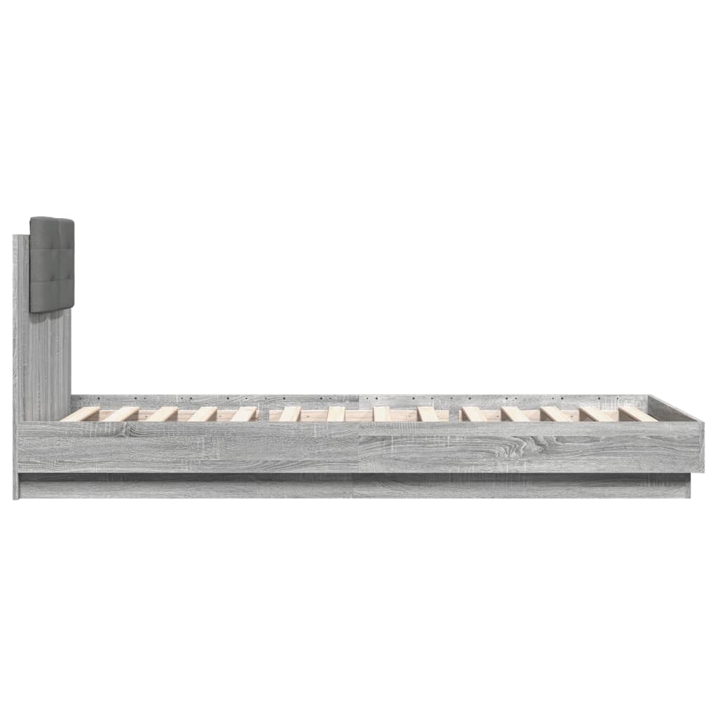 sengeramme med sengegavl og LED-lys 90x200 cm grå sonoma-eg