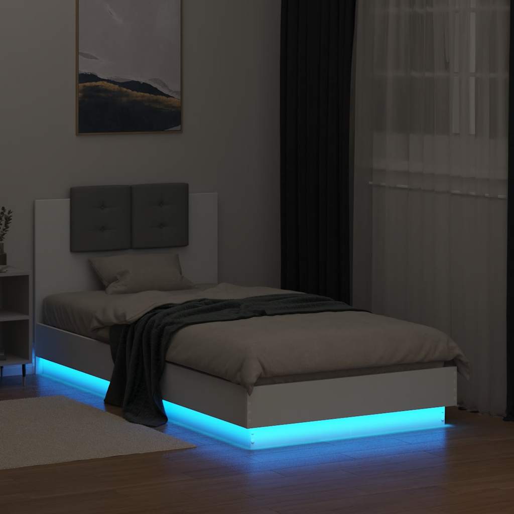 sengeramme med sengegavl og LED-lys 75x190 cm hvid