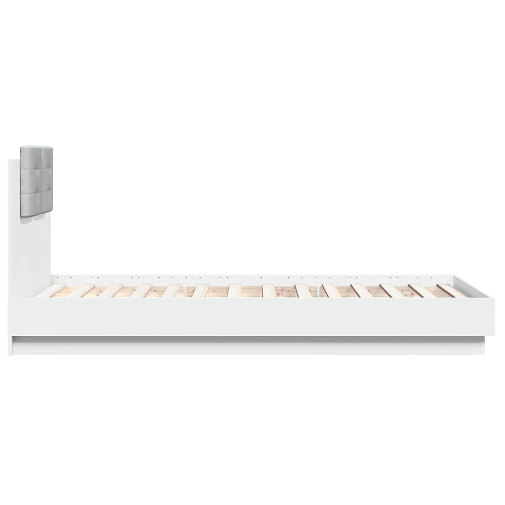 sengeramme med sengegavl og LED-lys 75x190 cm hvid