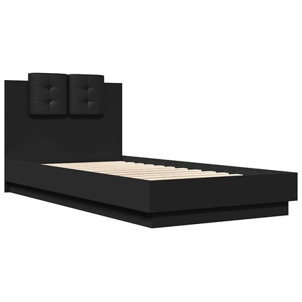 sengeramme med sengegavl og LED-lys 75x190 cm sort