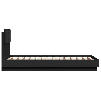 sengeramme med sengegavl og LED-lys 75x190 cm sort
