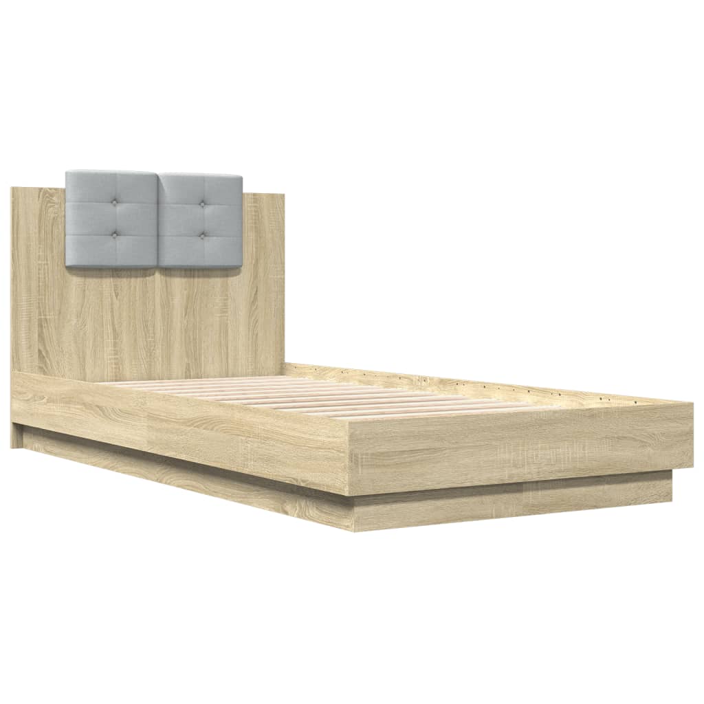 sengeramme med sengegavl og LED-lys 75x190 cm sonoma-eg