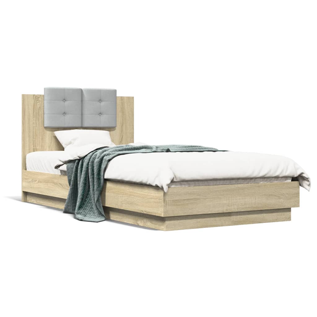 sengeramme med sengegavl og LED-lys 75x190 cm sonoma-eg