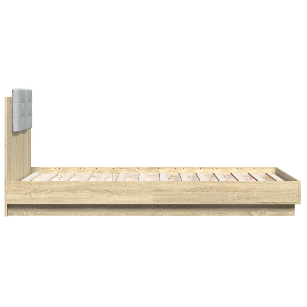 sengeramme med sengegavl og LED-lys 75x190 cm sonoma-eg
