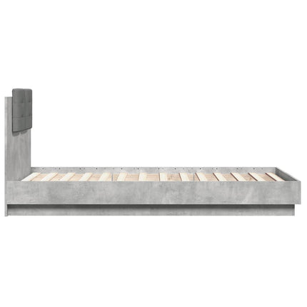 sengeramme med sengegavl og LED-lys 75x190 cm betongrå