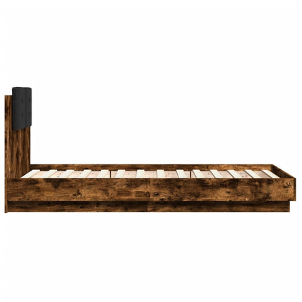 sengeramme med sengegavl og LED-lys 75x190 cm røget egetræ