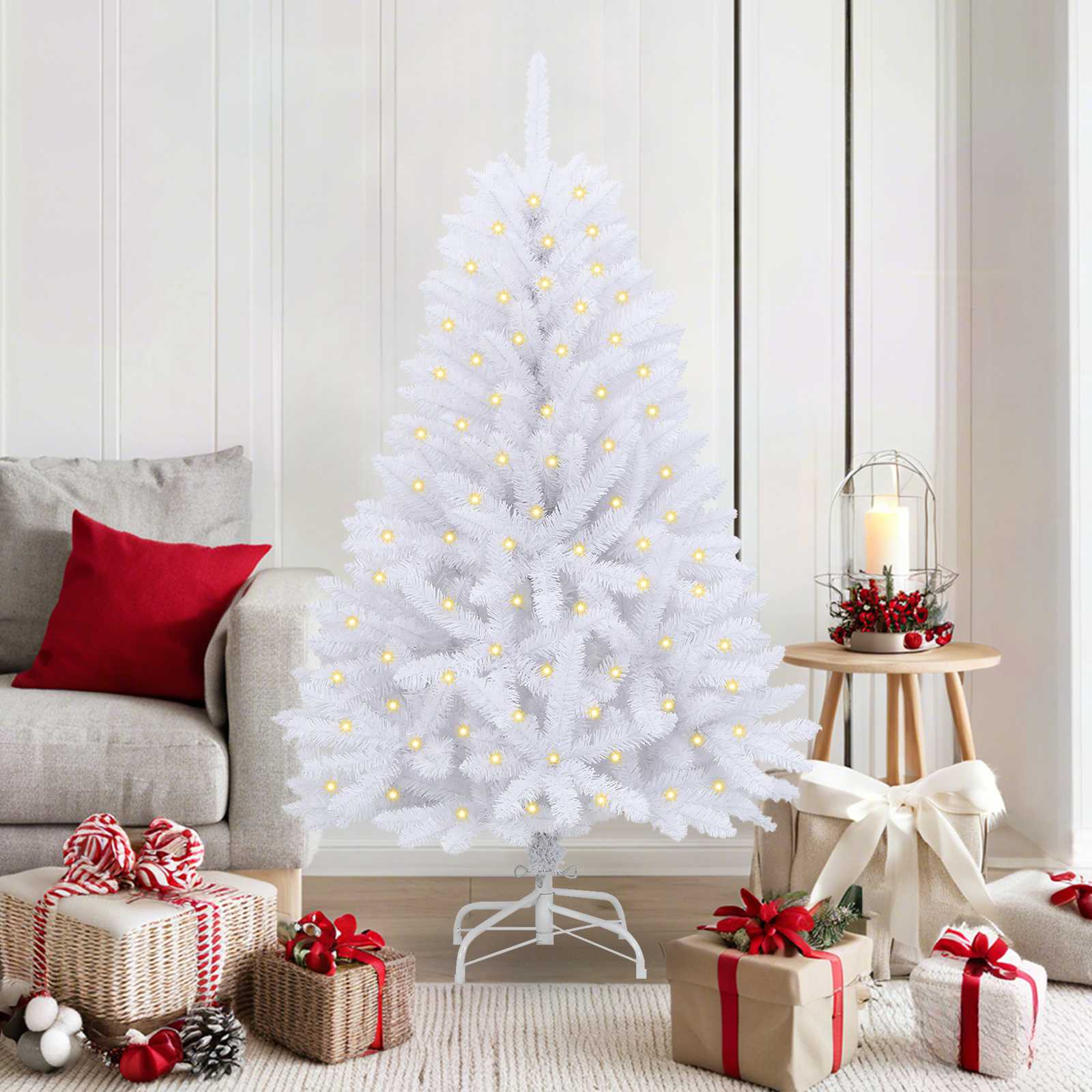 Kunstigt juletræ med 150 LED'er Hvid 150 cm PVC og metal
