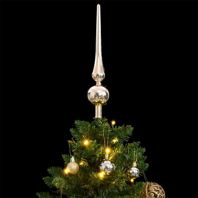 kunstigt juletræ 150 LED'er og kuglesæt hængslet 120 cm