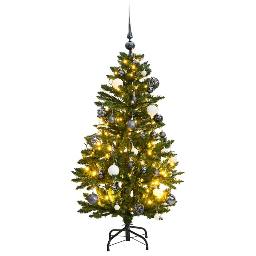 kunstigt juletræ 150 LED'er og kuglesæt hængslet 120 cm