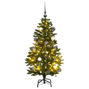 kunstigt juletræ 150 LED'er og kuglesæt hængslet 120 cm