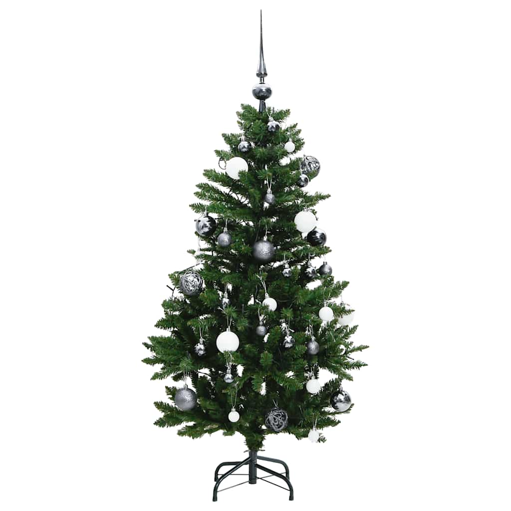 kunstigt juletræ 150 LED'er og kuglesæt hængslet 120 cm
