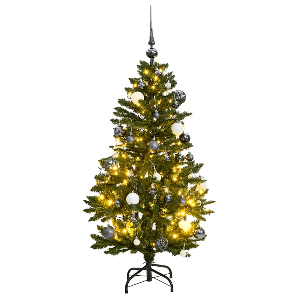 kunstigt juletræ 150 LED'er og kuglesæt hængslet 150 cm