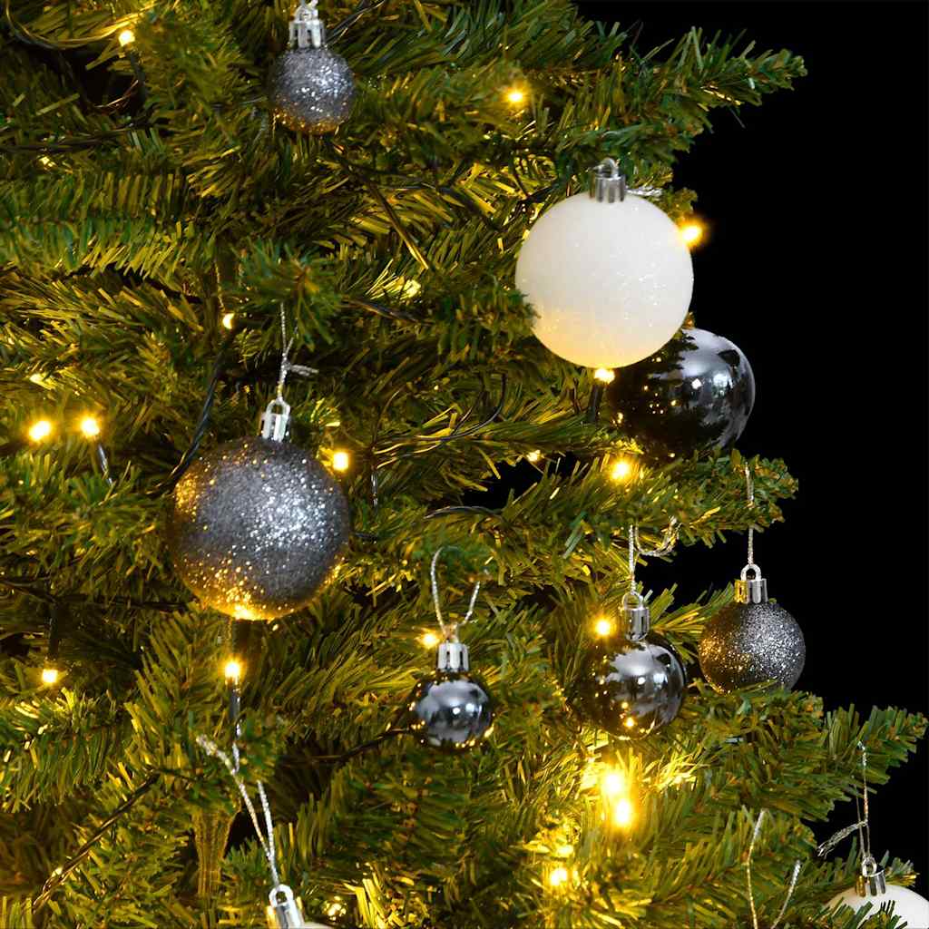 kunstigt juletræ 150 LED'er og kuglesæt hængslet 150 cm