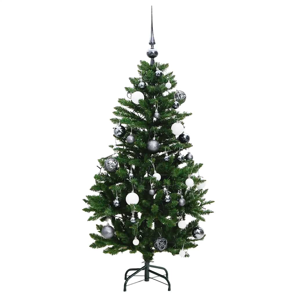 kunstigt juletræ 150 LED'er og kuglesæt hængslet 150 cm