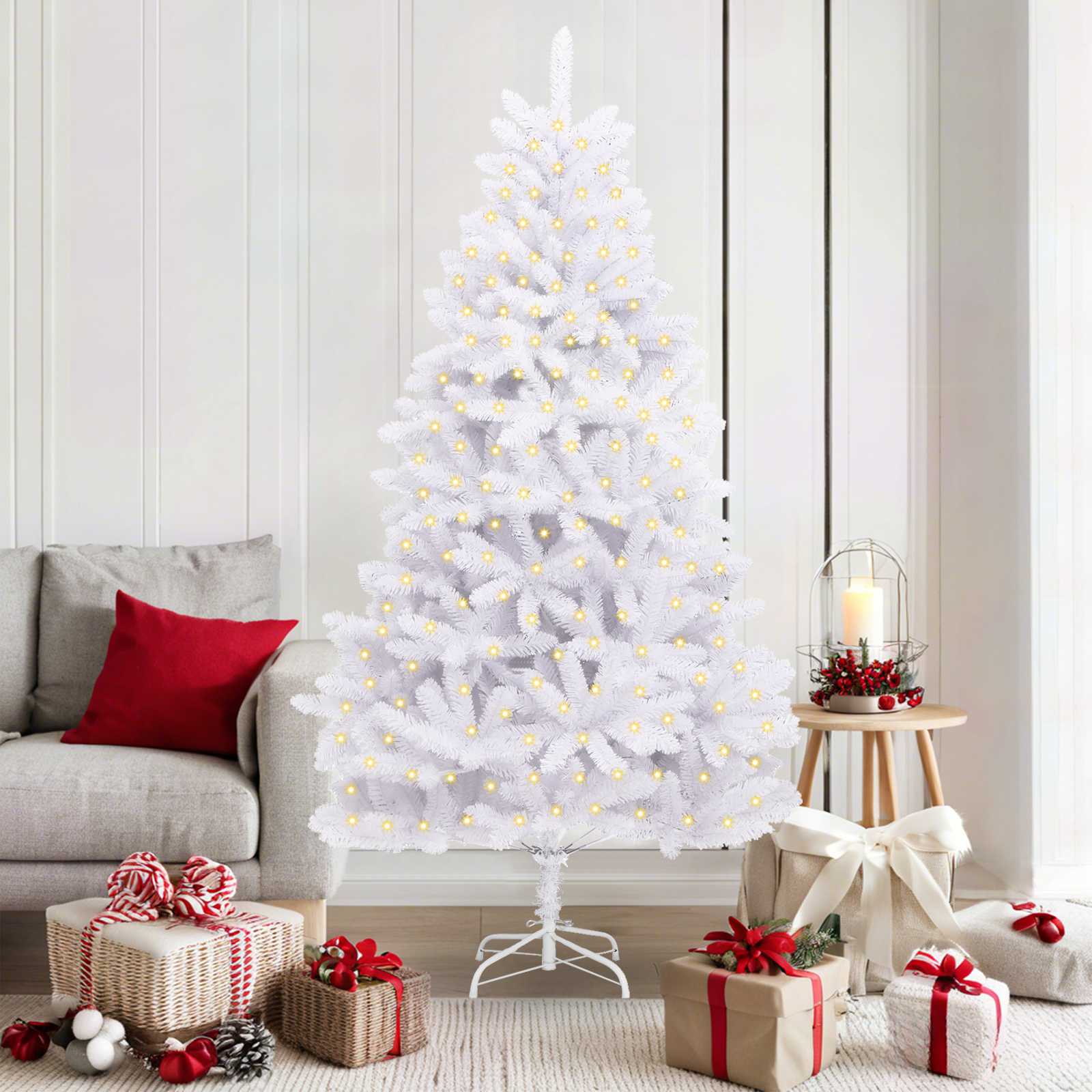 Kunstigt juletræ med 300 LED'er Hvid 180 cm PVC og metal