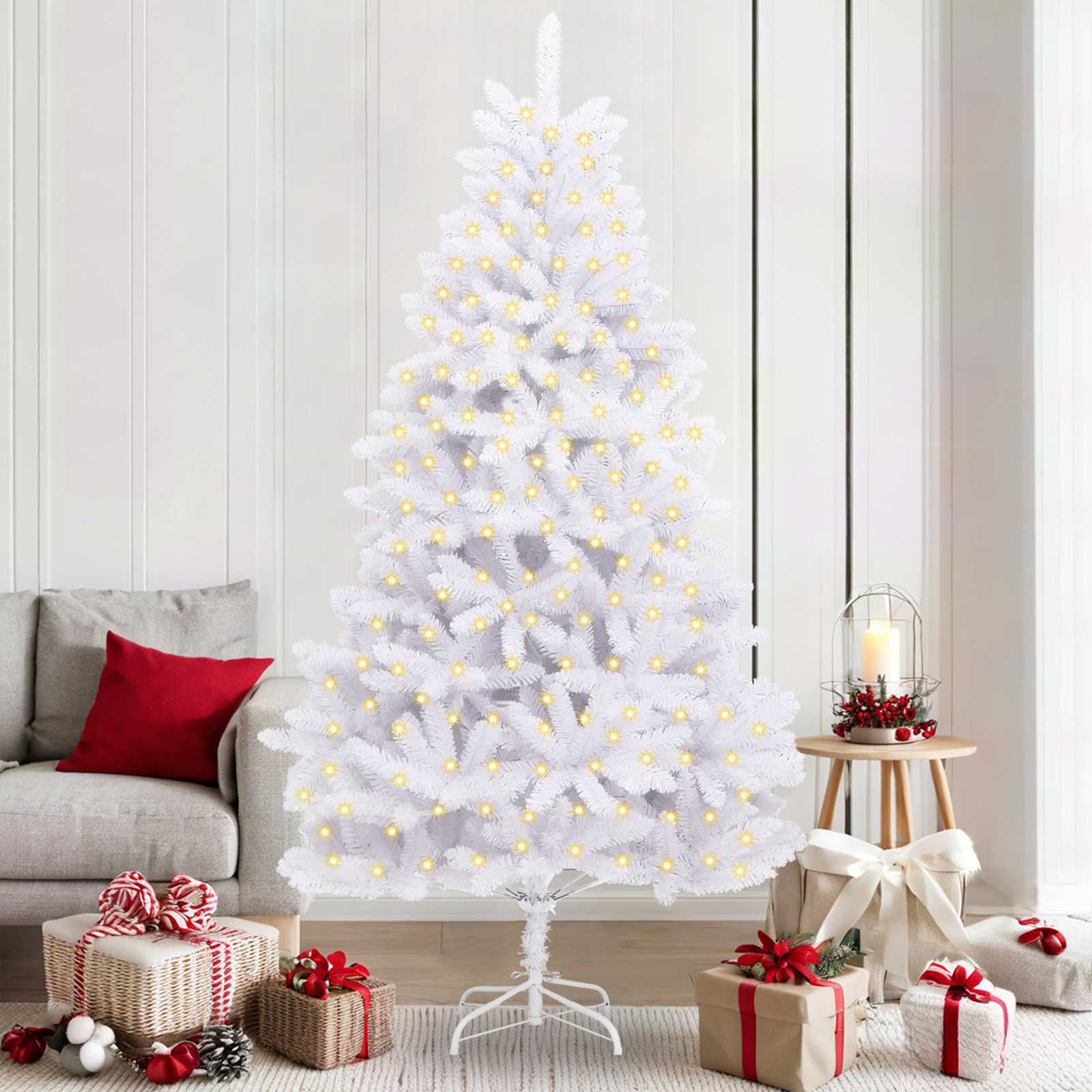 Kunstigt juletræ med 300 LED'er Hvid 210 cm PVC og metal