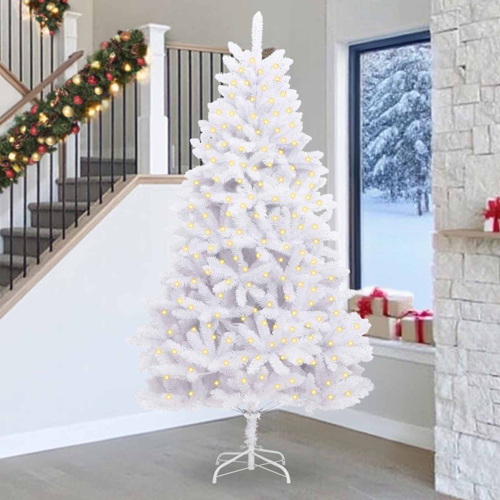Kunstigt juletræ med 300 LED'er Hvid 270 cm PVC og metal