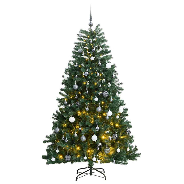 kunstigt juletræ 300 LED'er og kuglesæt hængslet 240 cm