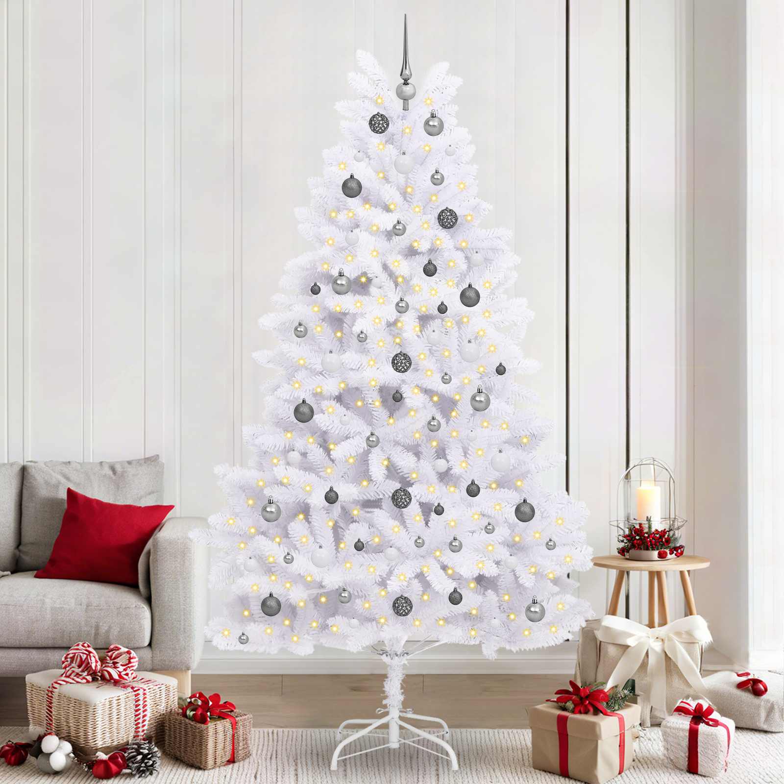 Kunstigt juletræ Hvid 120 x 120 x 240 cm PVC og metal